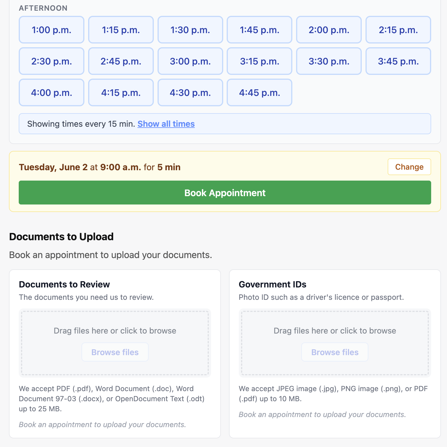 Booking confirmation and secure document upload in CaseVisit
